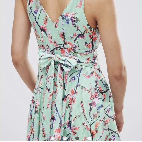 Darling London Size 8 Green Pink  Maxi Dress Sleeveless Floral Tie Back Lined - Picture 3 of 16